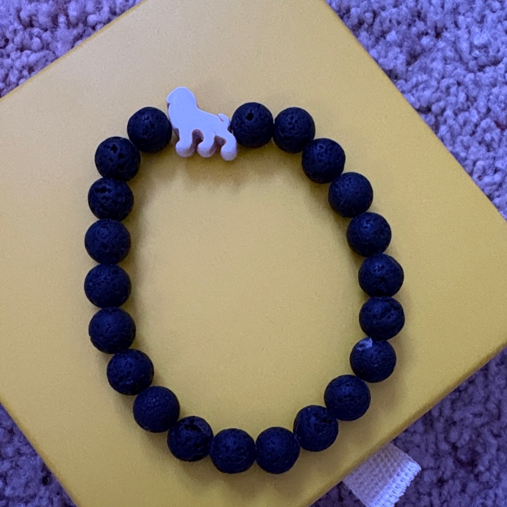 Black Beaded, FAHLO Bracelet with White Lion Charm